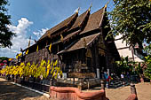 Chiang Mai - The Wat Phan Tao temple. Overview the Wihan. showing the three tiers roof structure.  